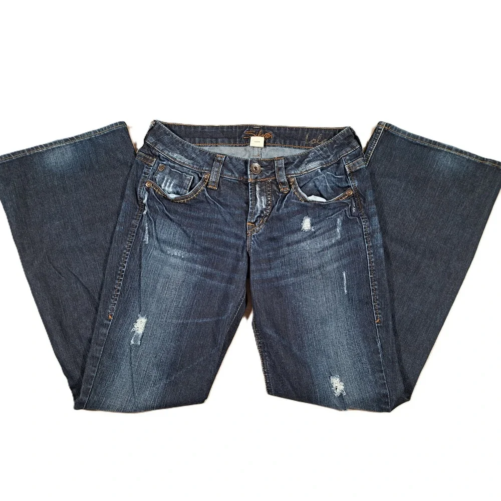 Silver Jeans Co Lola Bootcut Dark Wash Distressed Denim Jeans 28/31‎ L1515SCM435